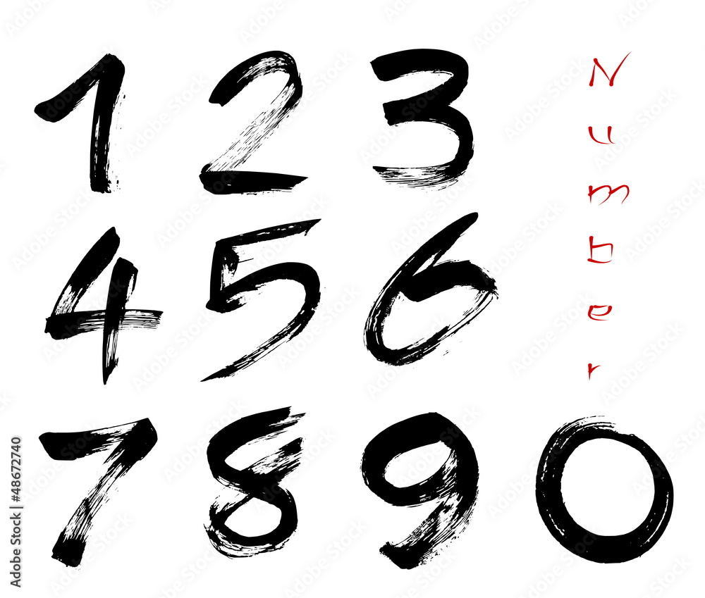 Numbers 0-9 written with a brush on a white background Numbers 0-9 written with a brush on a white background