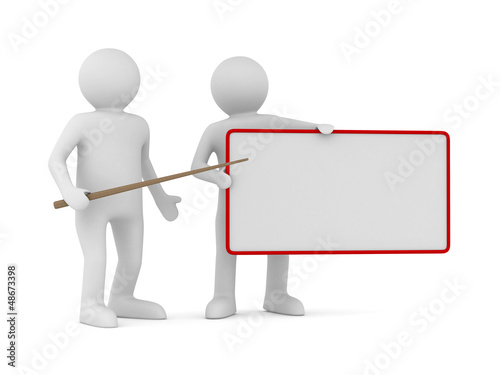 Men with empty board. Isolated 3d image