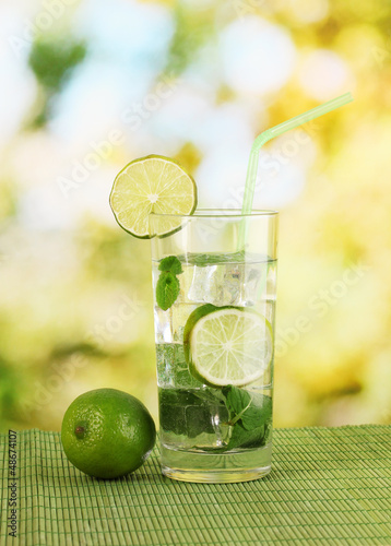 Glass of water with ice, mint and lime
