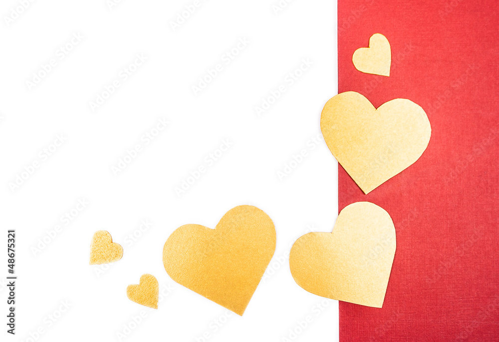 Obraz premium Orange hearts on white and red background