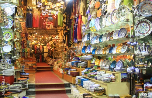oriental patterns on colorful china in the Grand Bazaar (market) © muharremz