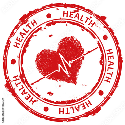 Red grunge stamp with heart and ecg