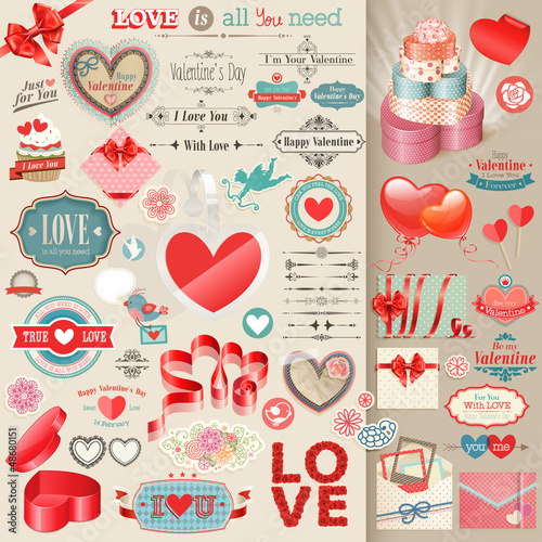 Valentine`s Day set - vintage design elements.