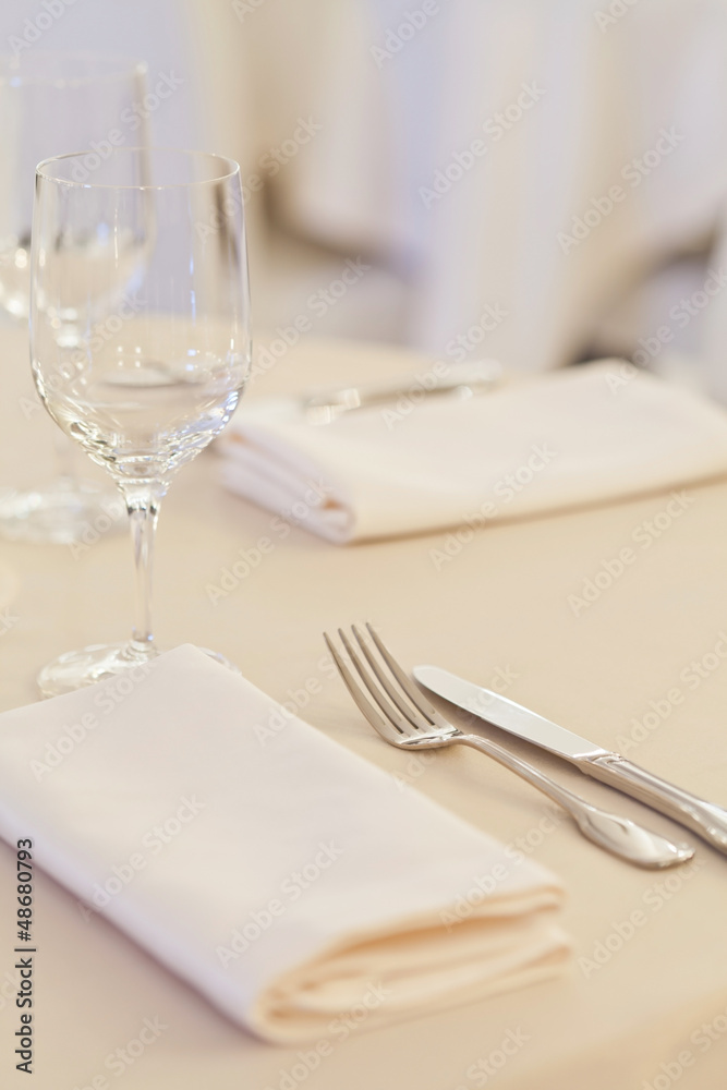 Tables set for meal Tables set for meal