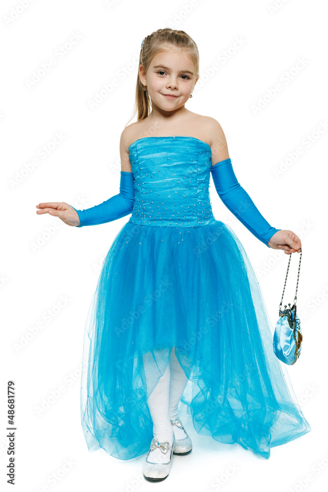 6 years old girl wearing blue ball dress in full length 6 years old girl wearing blue ball dress in full length