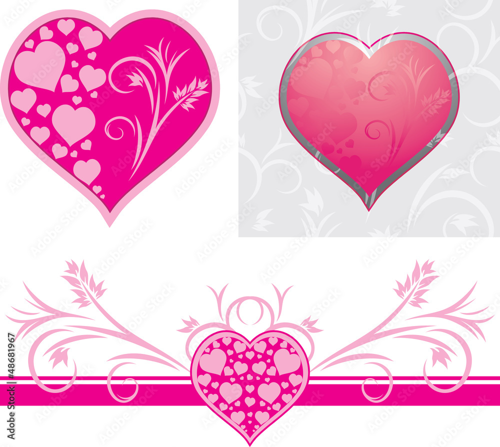 Ornamental hearts for design to the Valentines day