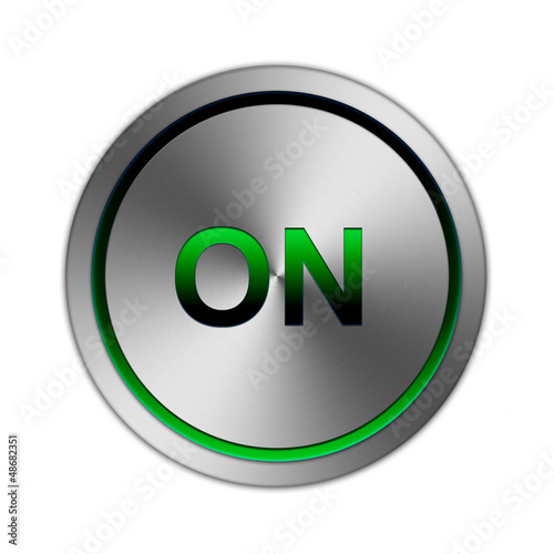 Button On metallic silber mit grüner Schrift