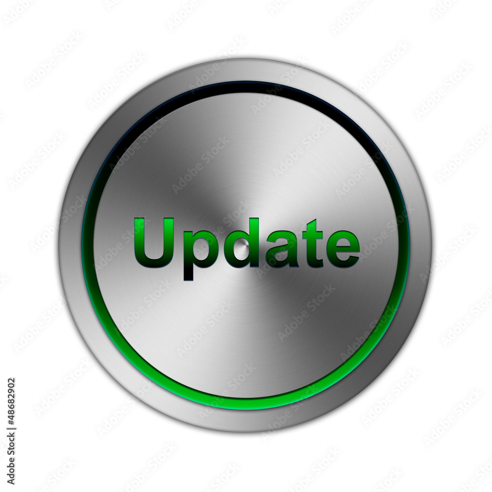 Button Update metallic silber mit grünem glow Effekt Button Update metallic silber mit grünem glow Effekt