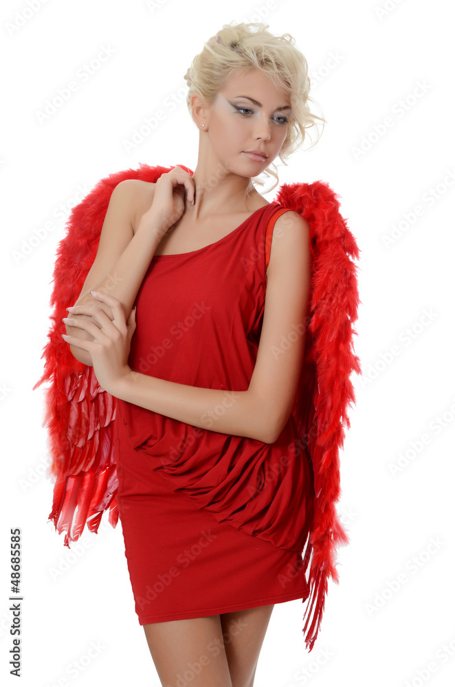 The beautiful girl in a suit of a red angel The beautiful girl in a suit of a red angel
