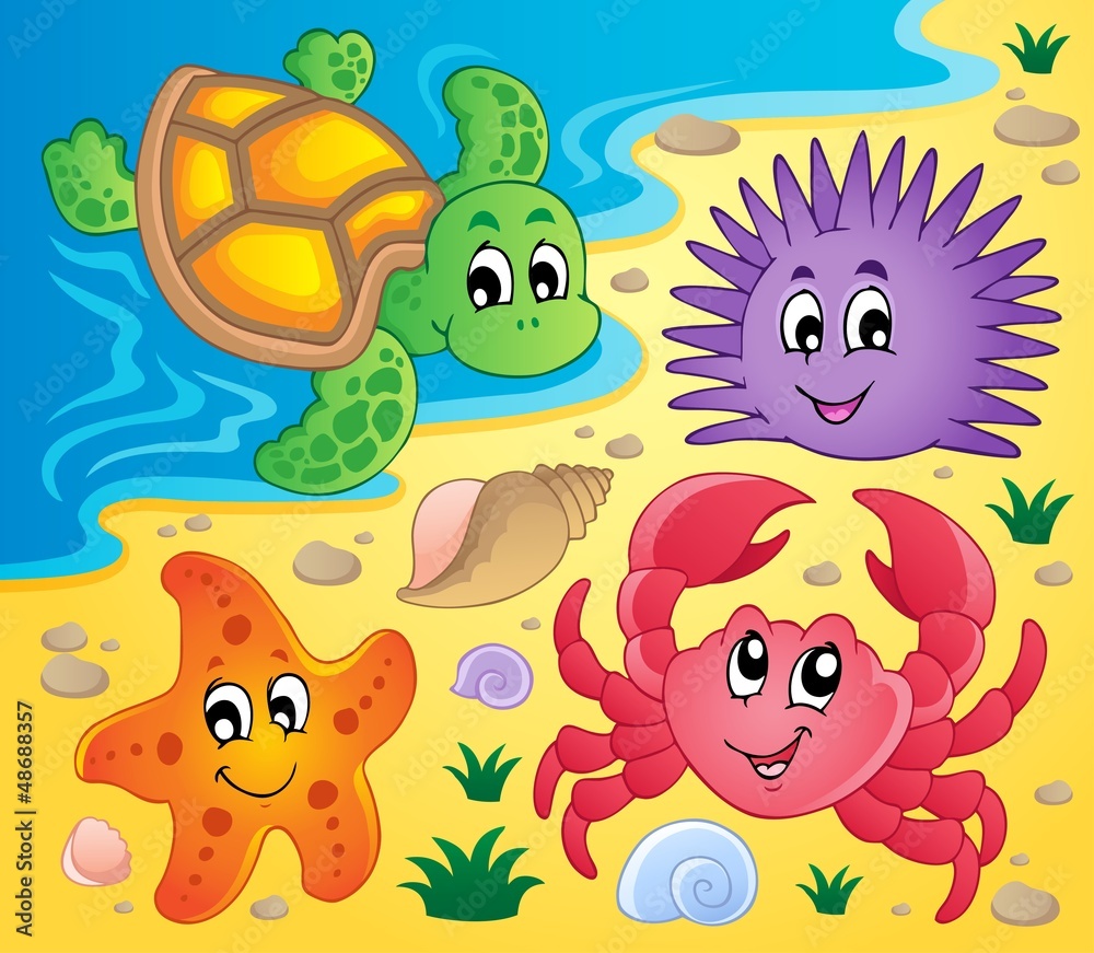 Obraz premium Beach with shells and sea animals 3