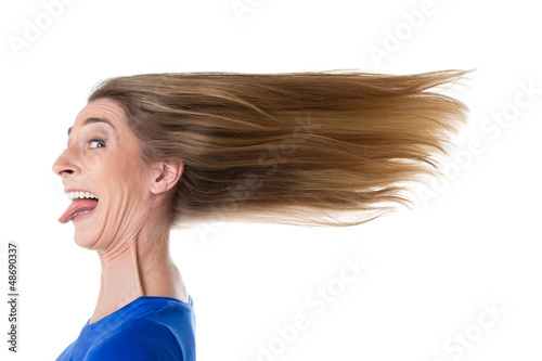 Tableau sur toile Frau - isoliert - vom Wind zersauste Haare
