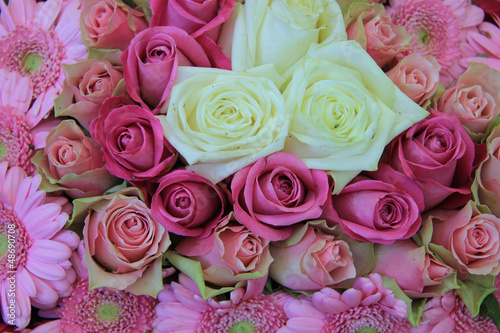 Pink bridal  flower arrangement  roses and gerberas