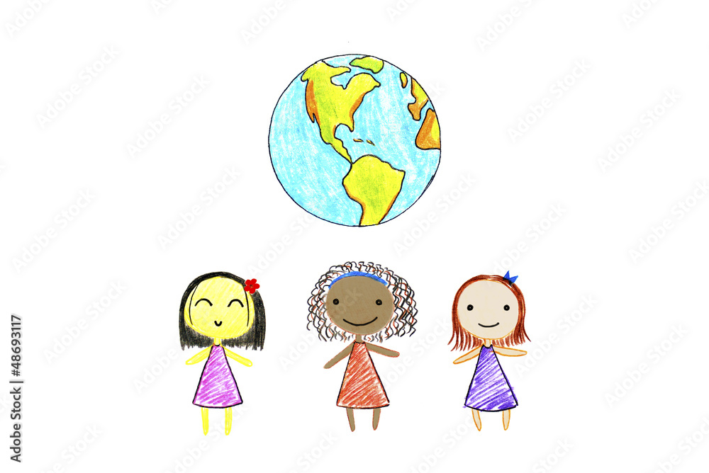 Children of different nationalities and Earth Children of different nationalities and Earth