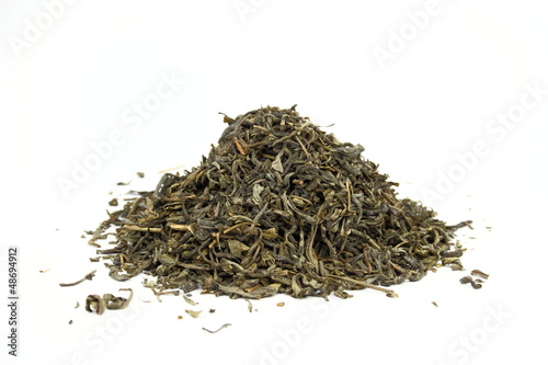 Leaves of tea on the white background