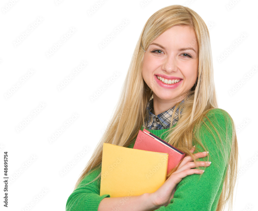 Portrait of smiling student girl with books Portrait of smiling student girl with books