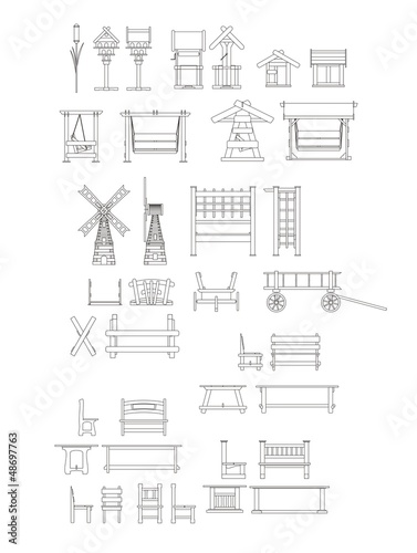 garden furniture sketch designs set