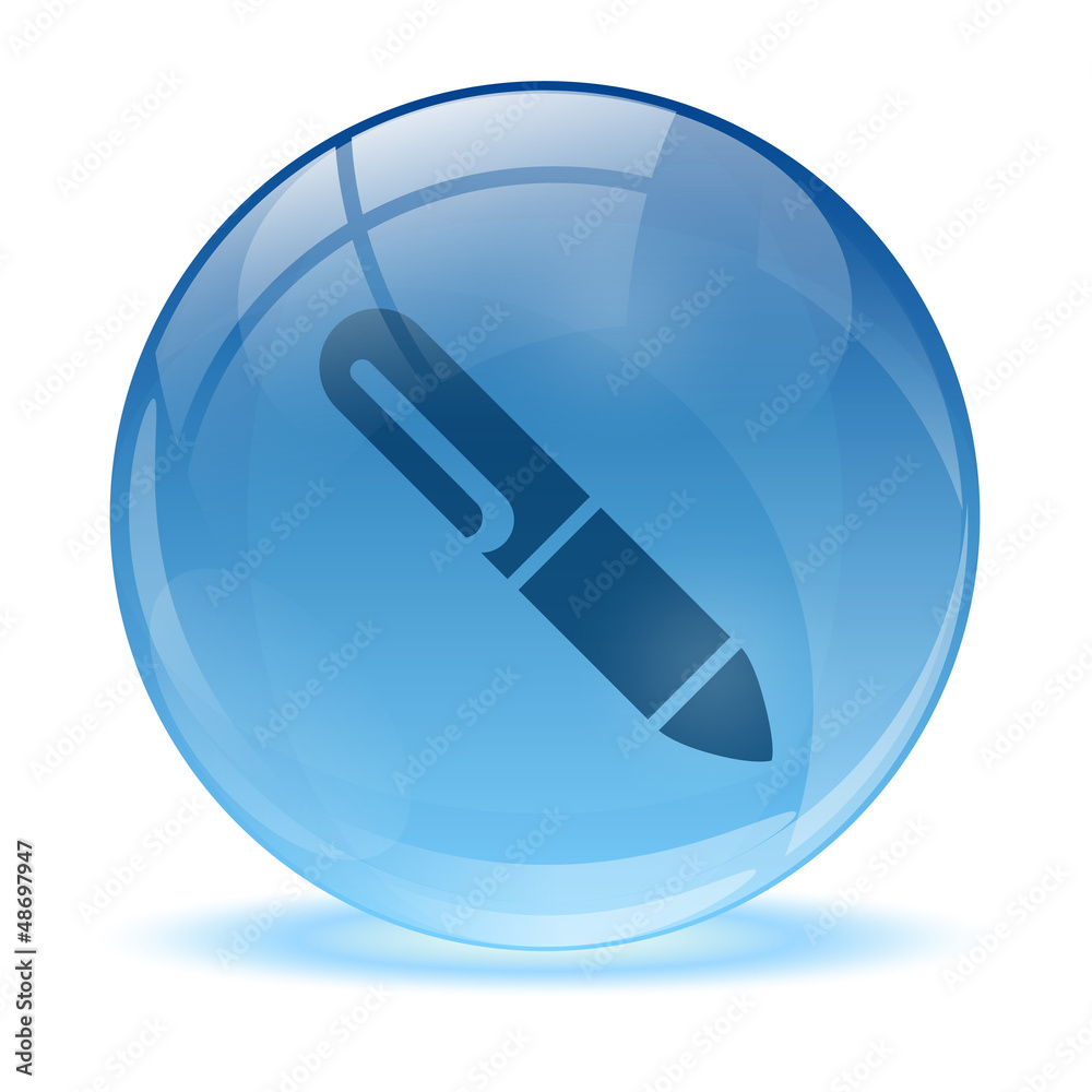 3D glass sphere and pencil icon 3D glass sphere and pencil icon