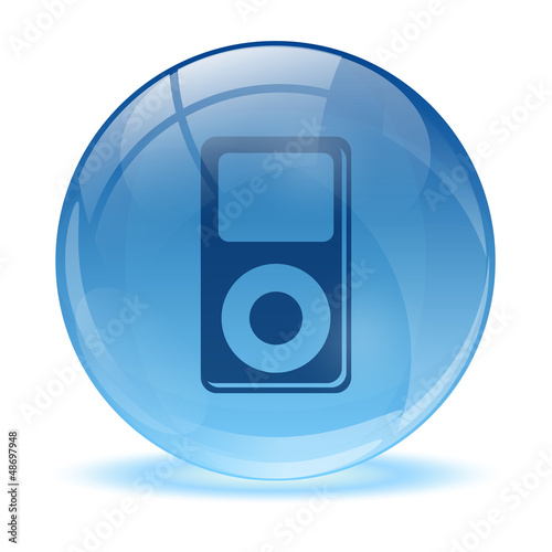 3D glass sphere and music player icon