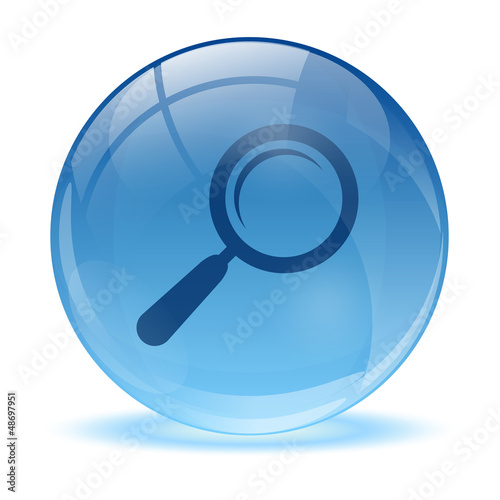 3D glass sphere and Magnifying glass icon