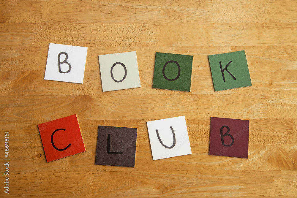 'Book Club' in words on tiles - education, literary, library.
