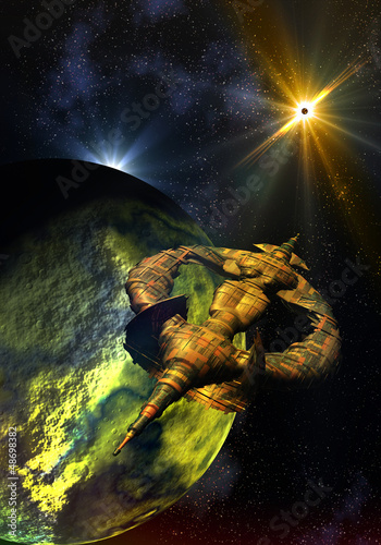 Fototapeta Naklejka Na Ścianę i Meble -  Alien Spaceship Travelling Through Space