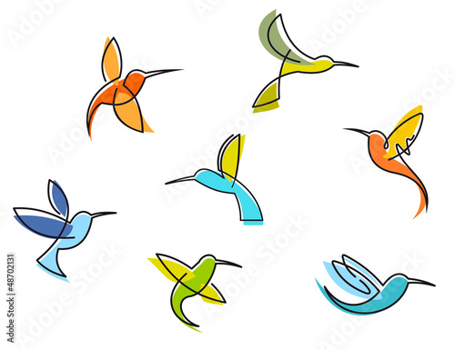Abstract colorful hummingbirds