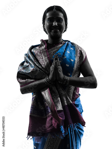 indian woman saluting praying silhouette