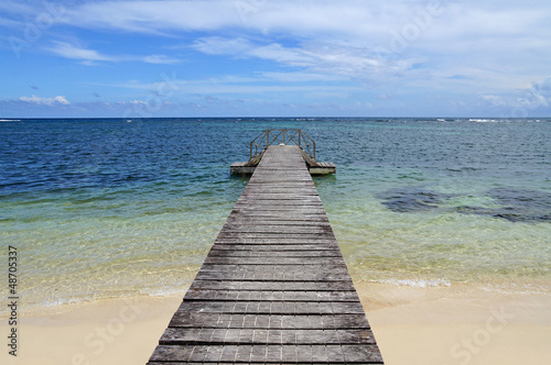 Wooden pier at beach with sea horizon, Panama, Zapatillas islands, Central America, Bocas del Toro