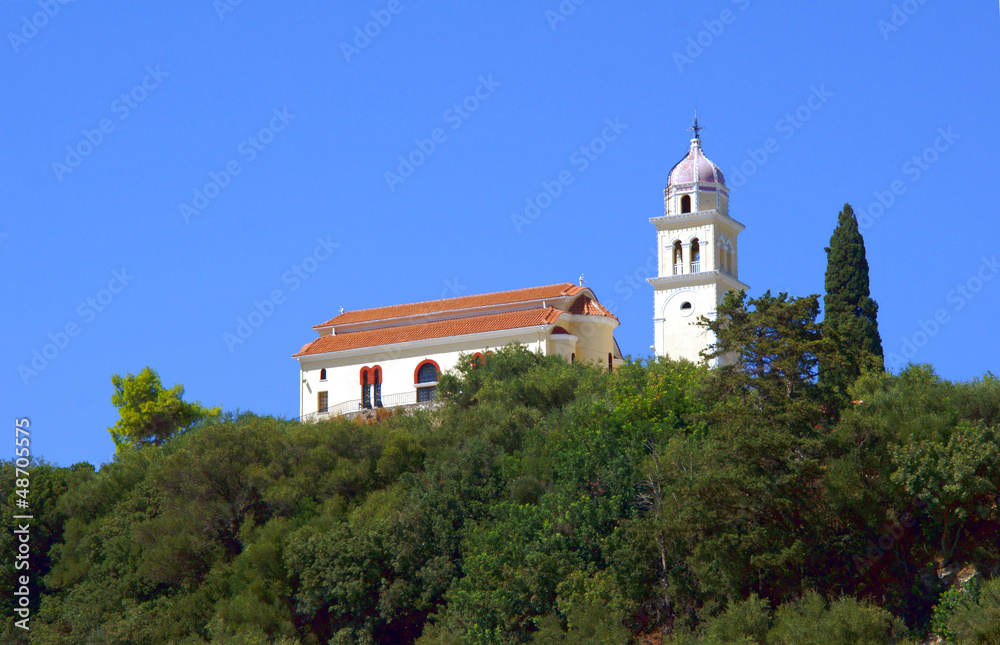prawosławny monastyr na wzgórzu, wyspa Zakynthos w Grecji