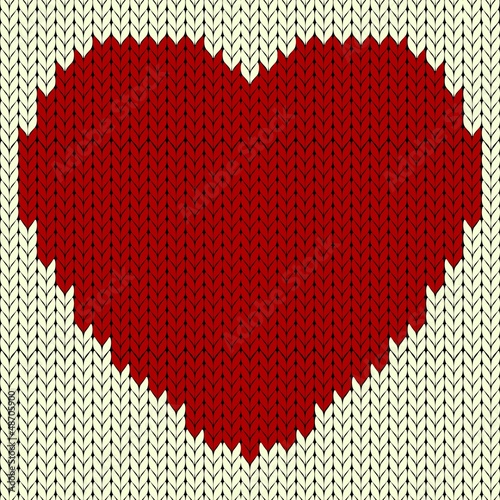 Knitted vector pattern with red heart