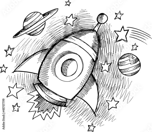 Cute Outer Space Rocket Sketch Vector
