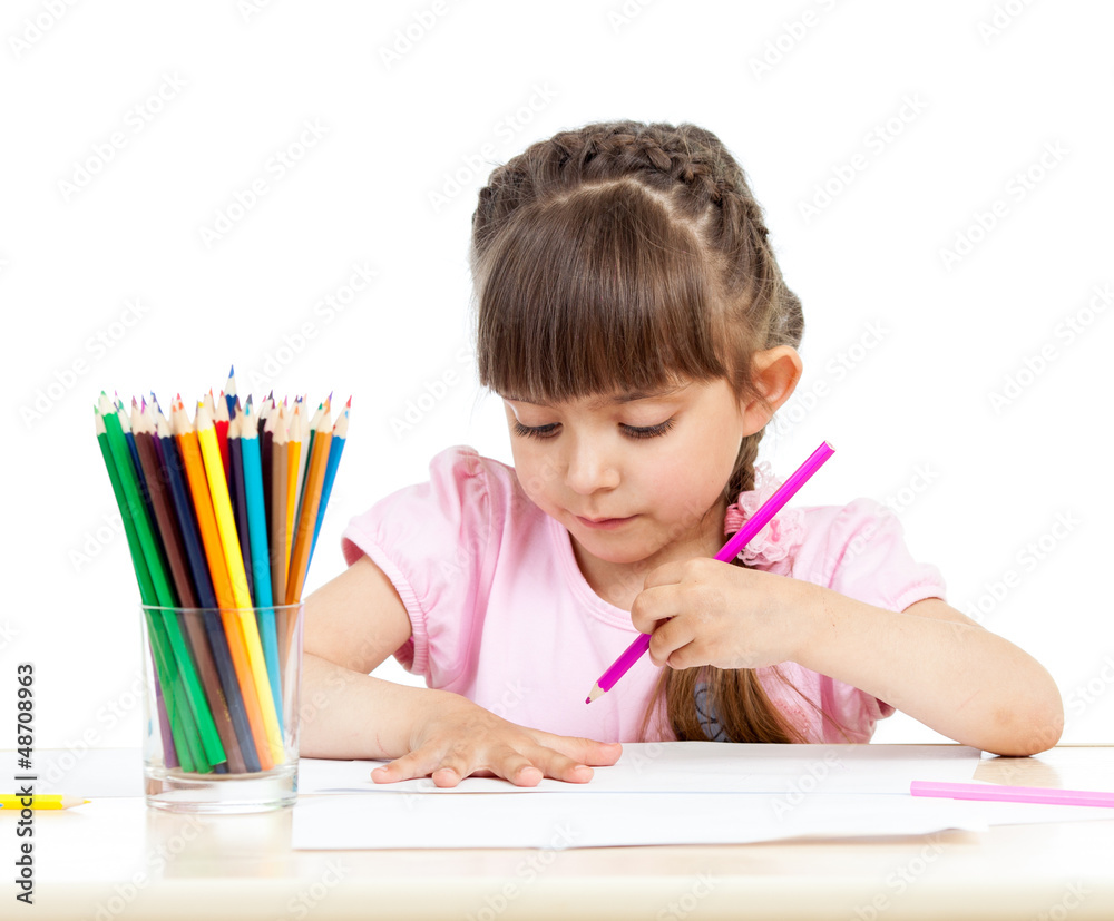 cute girl drawing with colourful pencils cute girl drawing with colourful pencils
