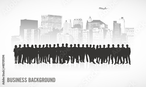 group of men against the megalopolis