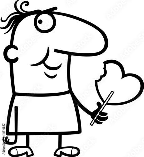 man wit valentine hearth lollipop cartoon