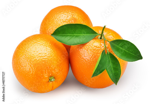 Orange fruit. Orange with leaves isolated on white + clipping path