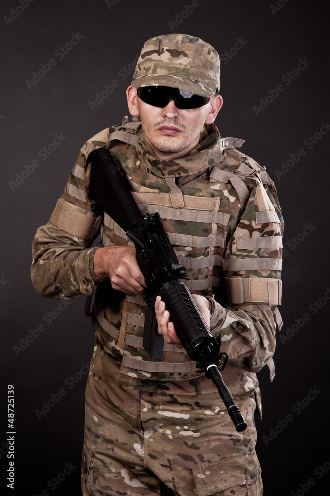 Modern soldier with rifle Modern soldier with rifle