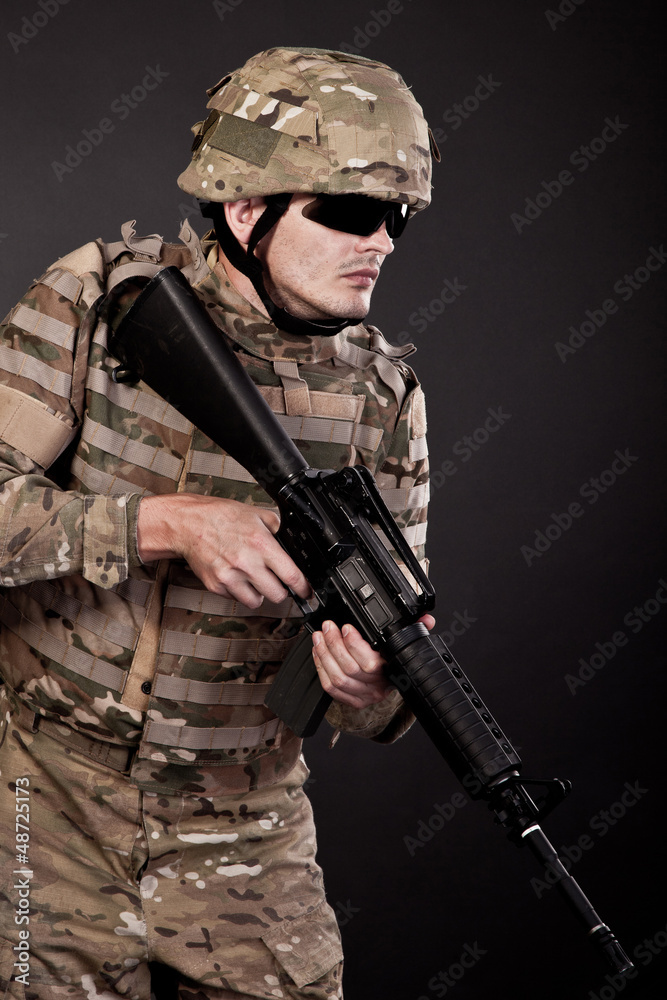 Modern soldier with rifle