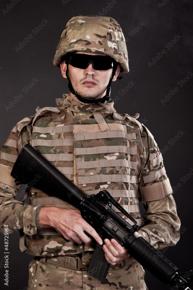 Modern soldier with rifle