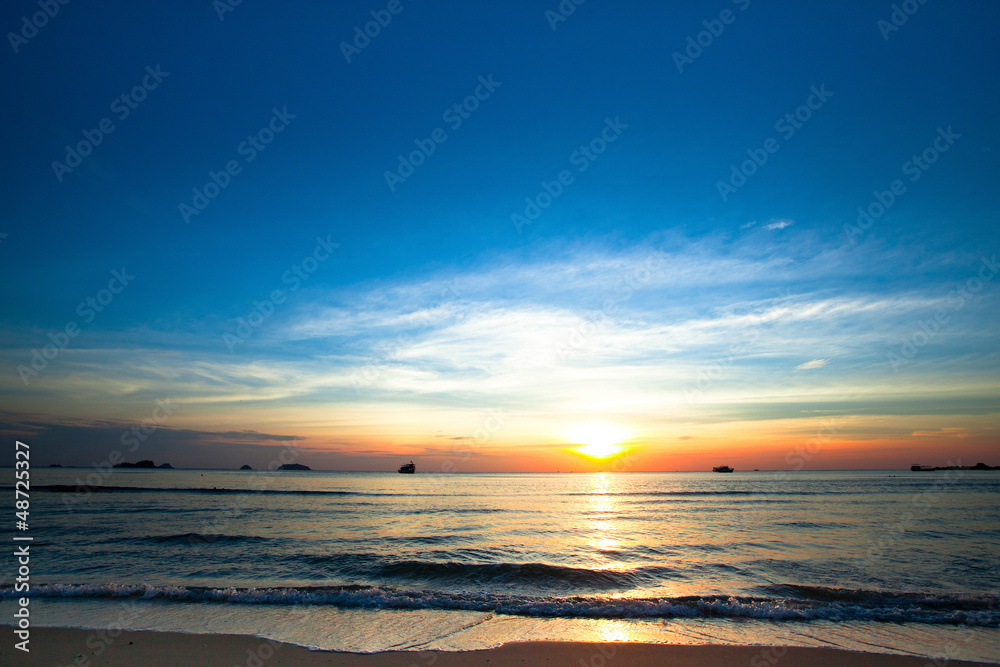 Beautiful sunset on coast of Chang island.
