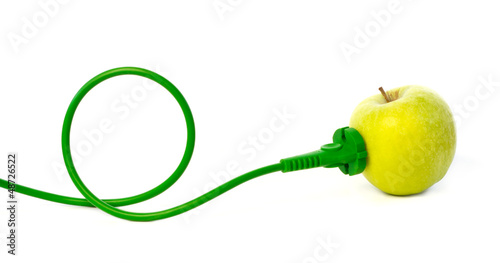Green power cord plugged into apple outlet