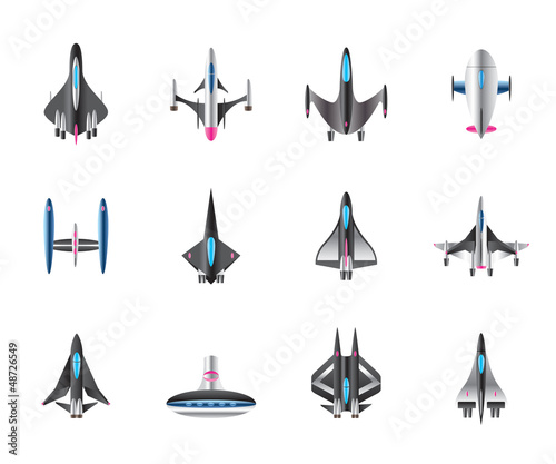 Different spaceships in flight - vector illustration