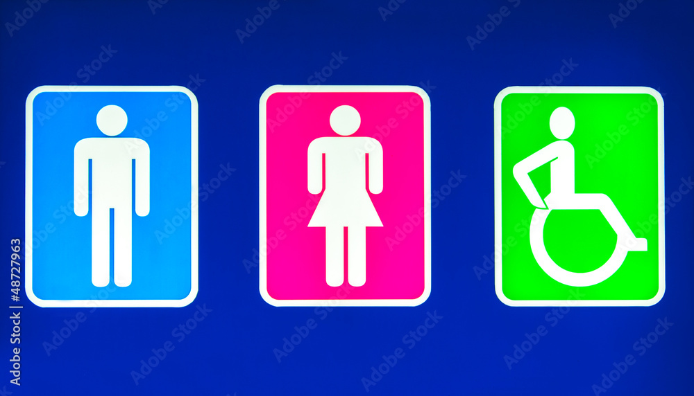 Restrooms sign with male female and disabled sign Restrooms sign with male female and disabled sign