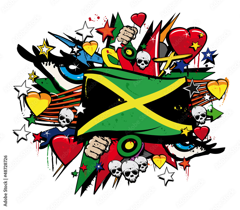 Jamaica flag jamaican graffiti flag street art illustration Stock  Illustration | Adobe Stock