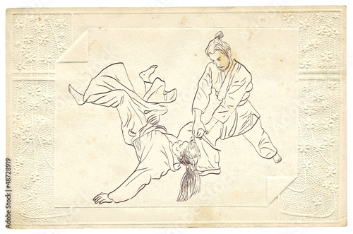 Aikido, Japanese martial art. (Original, hand drawing.)
