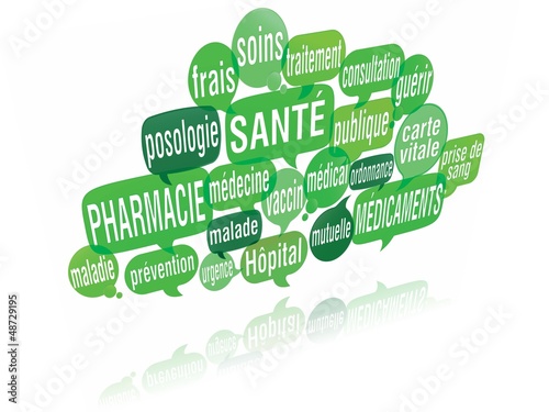 nuage de mots bulles 3d : santé pharmacie