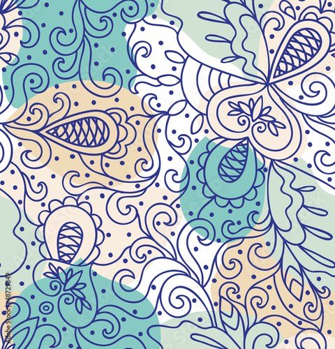 Seamless abstract hand-drawn blue pattern
