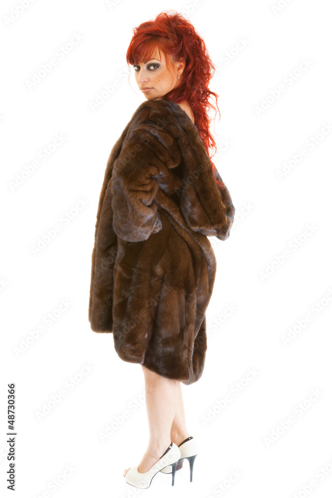 sexy young red-haired woman wearing underwear and mink fur coat Photos |  Adobe Stock