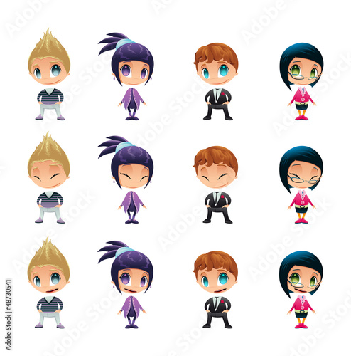 Characters with normal - blinked eyes - open mouth positions.
