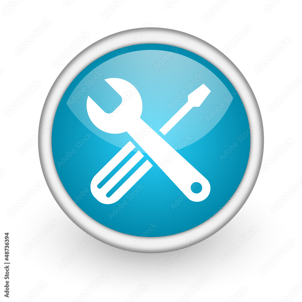 tools blue glossy icon on white background tools blue glossy icon on white background