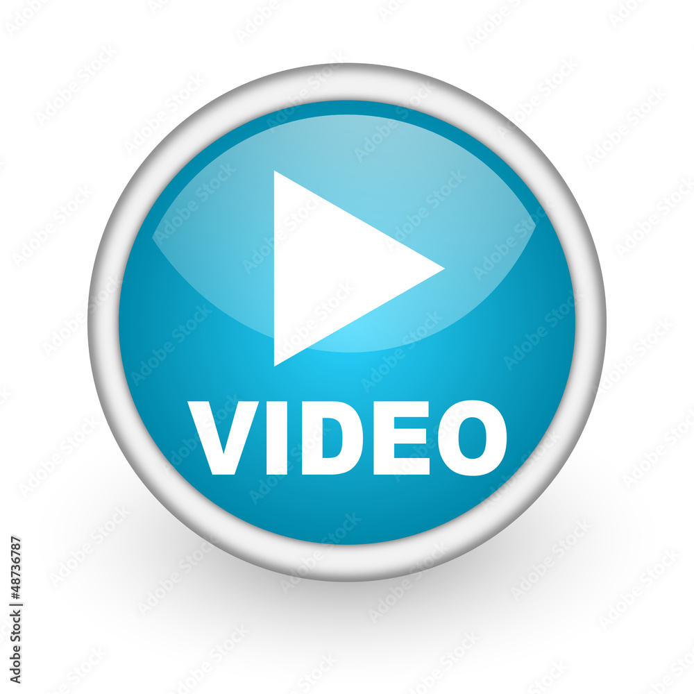 video blue glossy icon on white background video blue glossy icon on white background